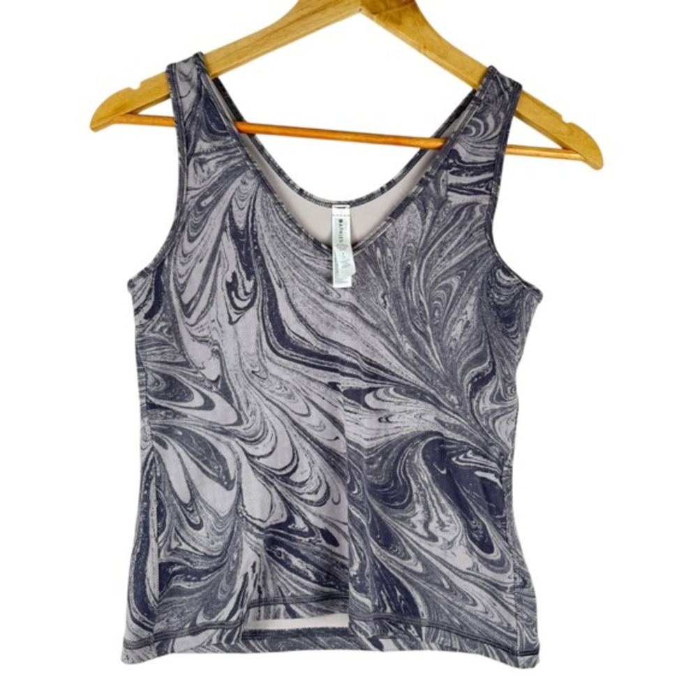 Athleta Transcend Tank Top Size Small Gray Marble Print Swirl Activewear Workout